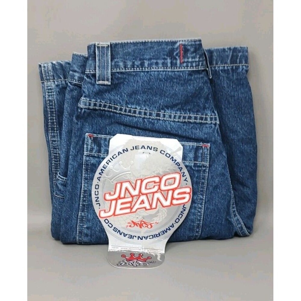 Vintage JNCO Crown Logo Jean Short Jorts Size 16 Baggy Embroidered Chain Y2K NOS